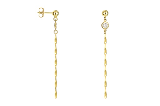 [16887EZBLDO] Sterling silver zirconia & chain long earring