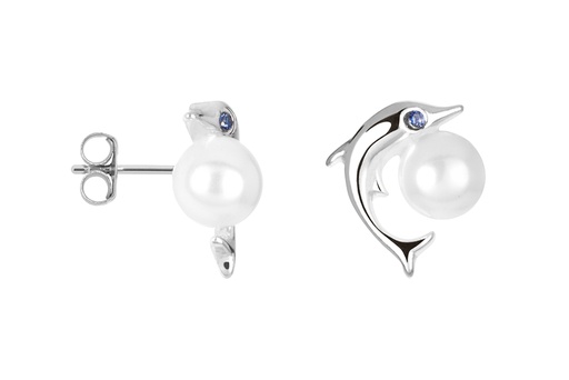 [16938EPBLPL] Sterling silver dolphin pearl earring