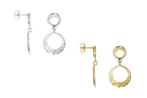 Sterling silver two textured circle earring