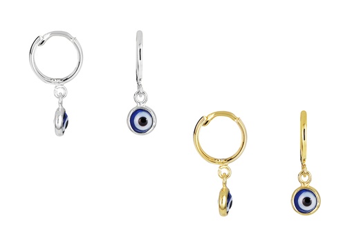 Sterling silver enamel turkish eye hoop earring
