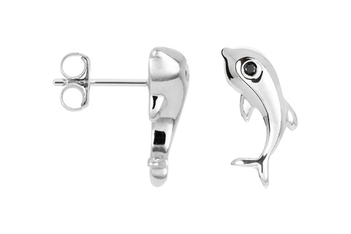 [17019EZNEPL] Sterling silver dophin zirconia earring
