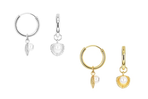 Sterling silver 10x8mm shell with 4mm pearl hoop earring