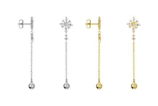 Sterling silver zirconia flower long earring