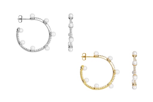 Sterling silver zirconias & pearls hoop earring