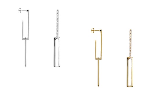 Sterling silver rectangular zirconia long earring