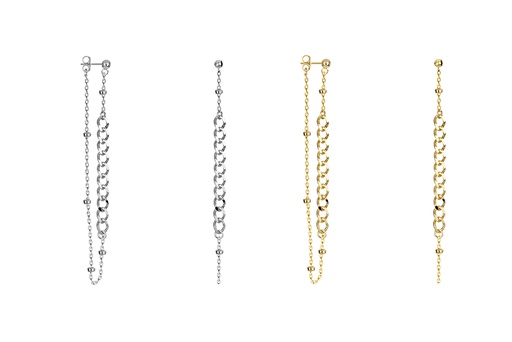 Pendiente plata 925 cadena dormilona 3mm con cadena barbada y forzada con bolitas