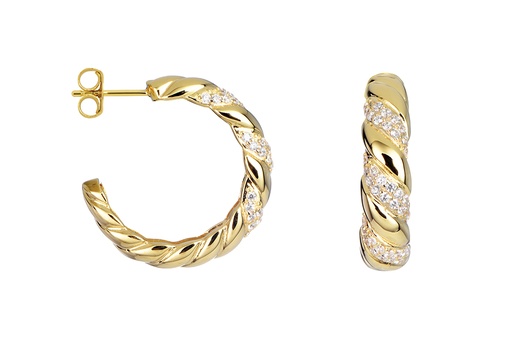 [17061EZBLDO] Sterling silver zirconia hoop earring