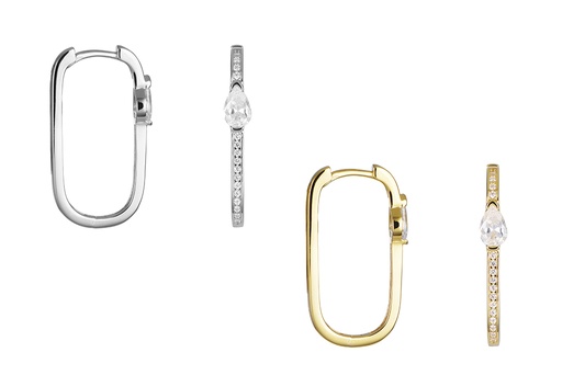 Pendiente plata 925 aro tubo 2mm con zirconita lagrima 7x4mm