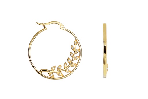 [17070EZBLDO] Sterling silver laurel branch hoop earring
