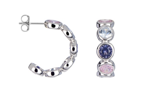 [17097EZMXRD] Sterling silver mix zirconia hoop earring