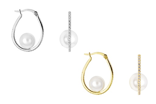 Pendiente plata 925 aro 2mm perla 10mm con zirconitas