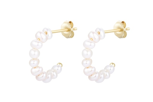 [17122EPBLDO] Sterling silver mini 4mm pearls hoop earring
