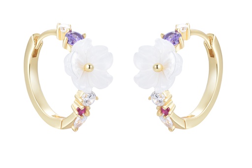[17145ENBLDO] Sterling silver mix zirconia & mop flower hoop earring