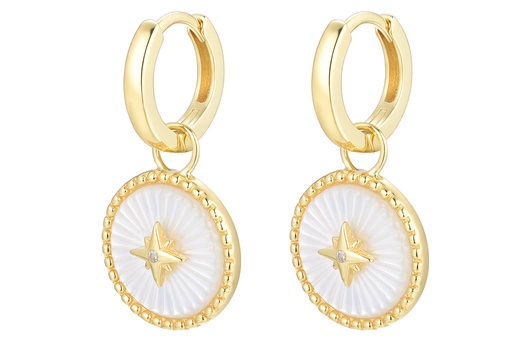 [17156ENBLDO] Sterling silver compass rose mop with zirconia hoop earring