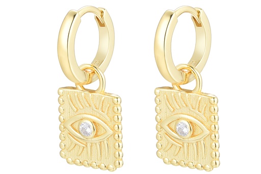 [17160EZBLDO] Sterling silver turkish eye hoop earring 10mm