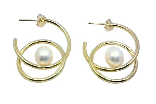 [17194EPBLDO] Sterling silver 8.5-9mm freshwater cultured pearl hoop earrings