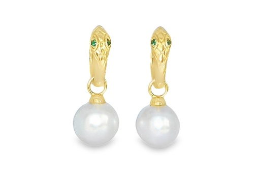 [17201EPZBLESDO] Sterling silver 11-12.5mm freshwater cultured pearl with snake hoop earrings zirconia
