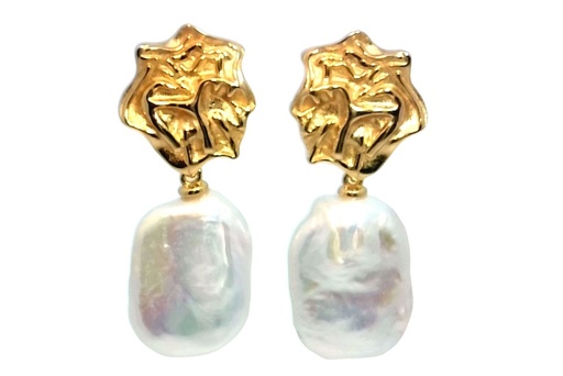 [17202EPBLDO] Pendiente plata 925 perla cultivada barroca rectangular 13-14mm