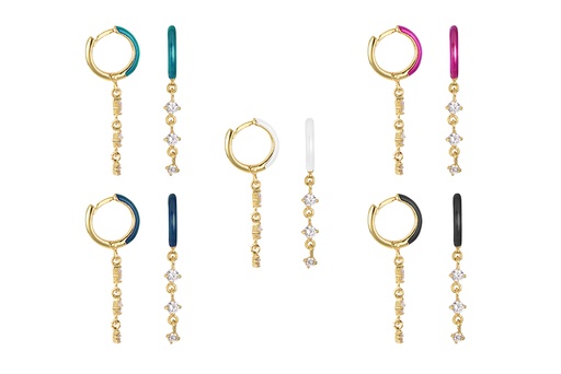 Sterling silver enamel & zirconia hoop earring