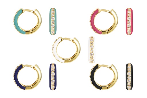 Sterling silver enamel & zirconia hoop earring