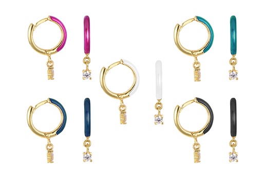 Sterling silver enamel & zirconia hoop earring