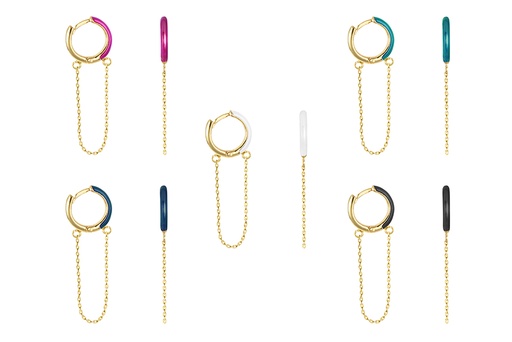 Sterling silver enamel with chain hoop earring