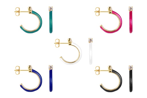 Sterling silver enamel & zirconia hoop earring