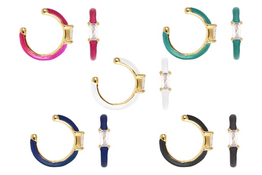 Sterling silver enamel with zirconia ear cuff earring