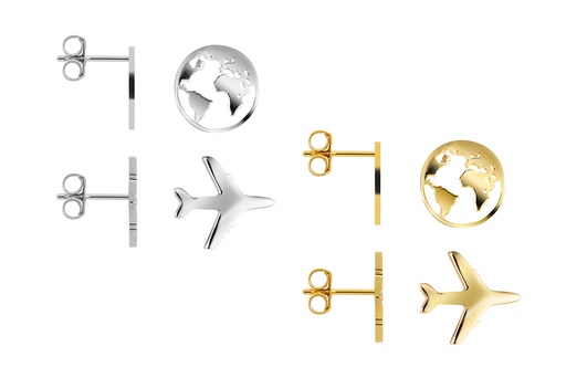 Sterling silver plane & world earring