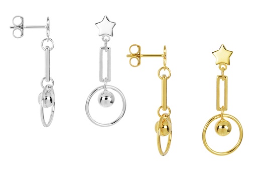 Sterling silver star & bead long earring