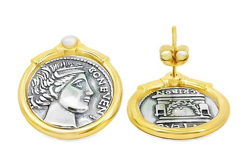 [17329EPBLDOOX] Pendiente plata 925 moneda romana bonus eventus
