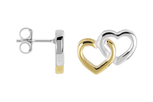 [17342EPLDO] Sterling silver two hearts bicolour earring