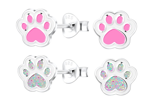 Sterling silver enamel 6x7mm canine print kids earring