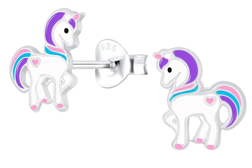 [17419EEMXPL] Sterling silver enamel 9mm unicorn kids earring