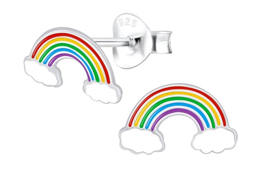 [17429EEMXPL] Sterling silver enamel rainbow kids earring