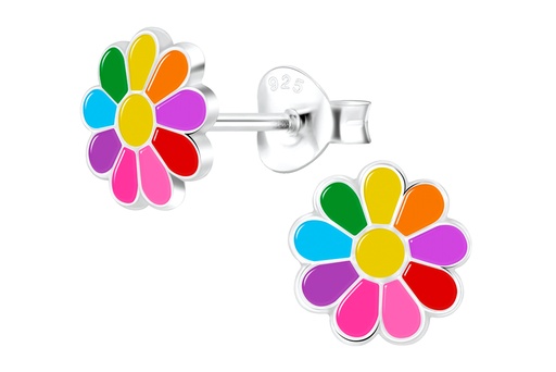 [17437EEMXPL] Sterling silver enamel mix colours daisy flower kids earring