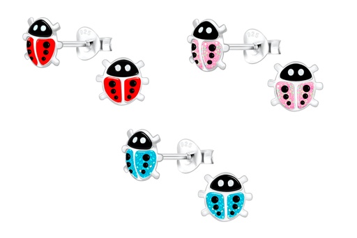Sterling silver enamel 6x7mm ladybug kids earring