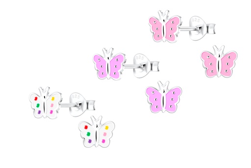 Sterling silver enamel 7x7mm butterfly kids earring