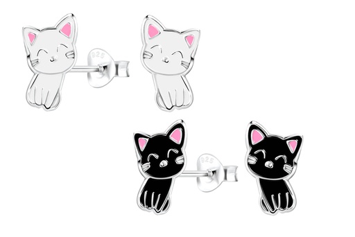 Sterling silver enamel 13x8mm cat kids earring