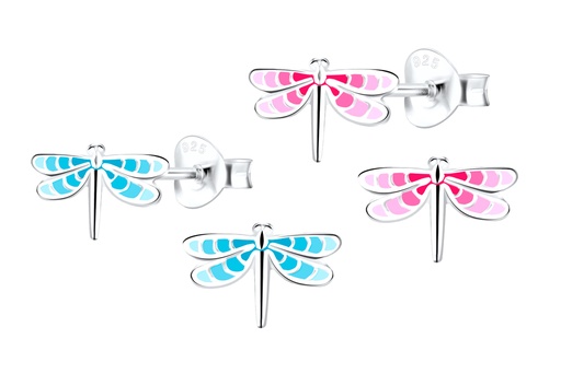 Sterling silver enamel 6x9mm dragon-fly kids earring