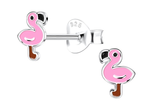 [17461EEROPL] Sterling silver enamel 6x5mm flamingo kids earring