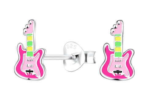 [17463EEMXPL] Sterling silver enamel 9x5mm electric guitar kids earring