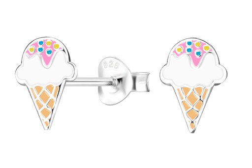 [17464EEMXPL] Sterling silver enamel 9x6mm cone ice cream kids earring