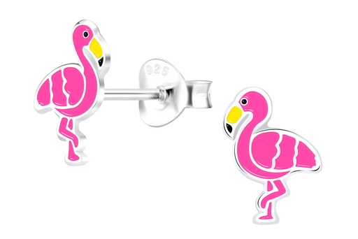 [17465EEFUPL] Sterling silver enamel 9x7mm flamingo kids earring