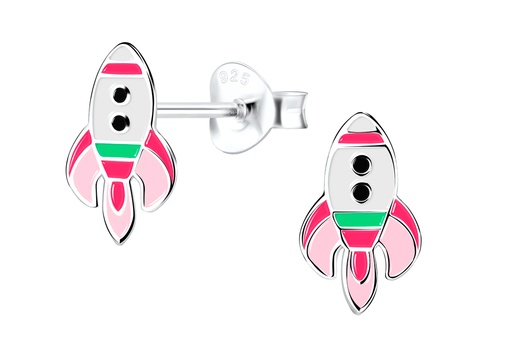 [17468EEMXPL] Sterling silver enamel 10x6mm rocket kids earring