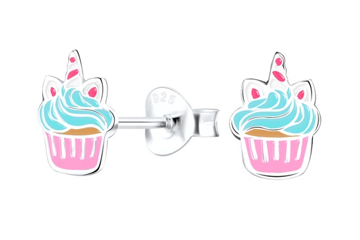 [17469EEMXPL] Sterling silver enamel 9x6mm cupcake kids earring