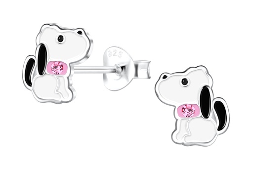 [17472EEMXPL] Sterling silver enamel & crystal 8x7mm little dog kids earring