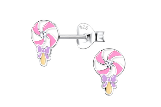 [17473EEROPL] Sterling silver enamel & crystal 8x5mm lollipop kids earring
