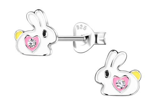 [17475EEBLPL] Pendiente plata 925 infantil conejito 7x7mm con cristal y esmalte