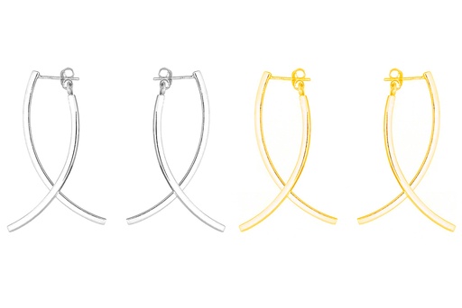 Sterling silver two curved bars long earring